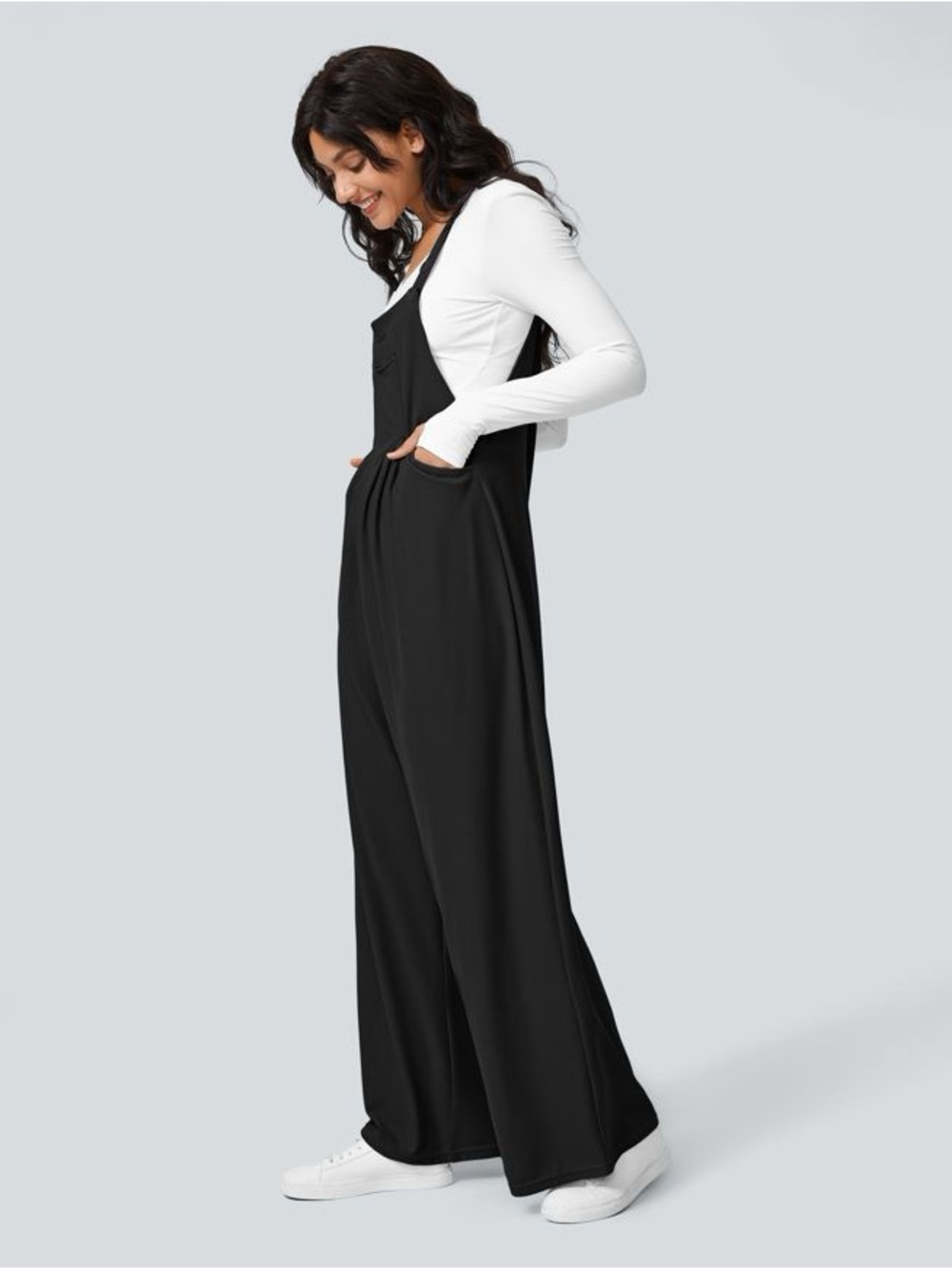 Halara Wide Leg Overall With Pockets Size M (8/10) Black - Picture 3 of 9